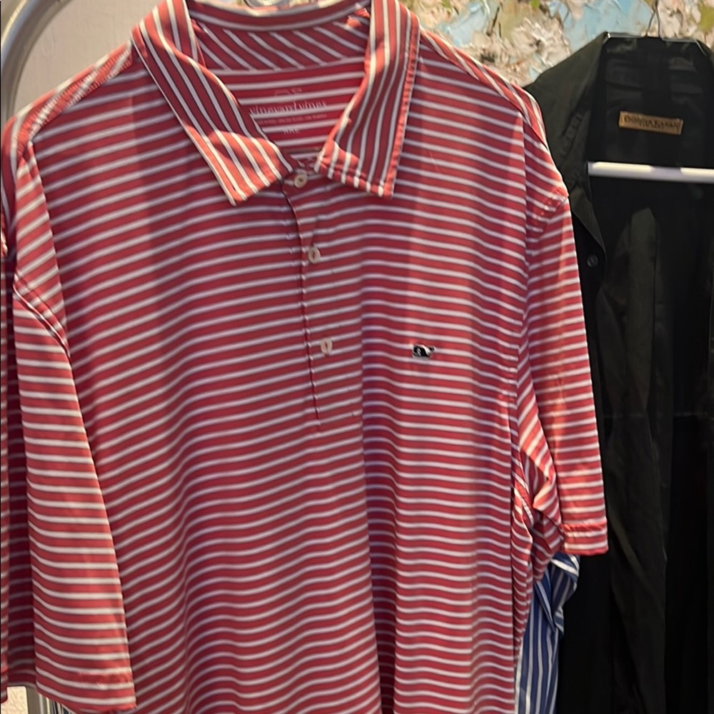 Vineyard Vines Red and White Striped Polo Shirt